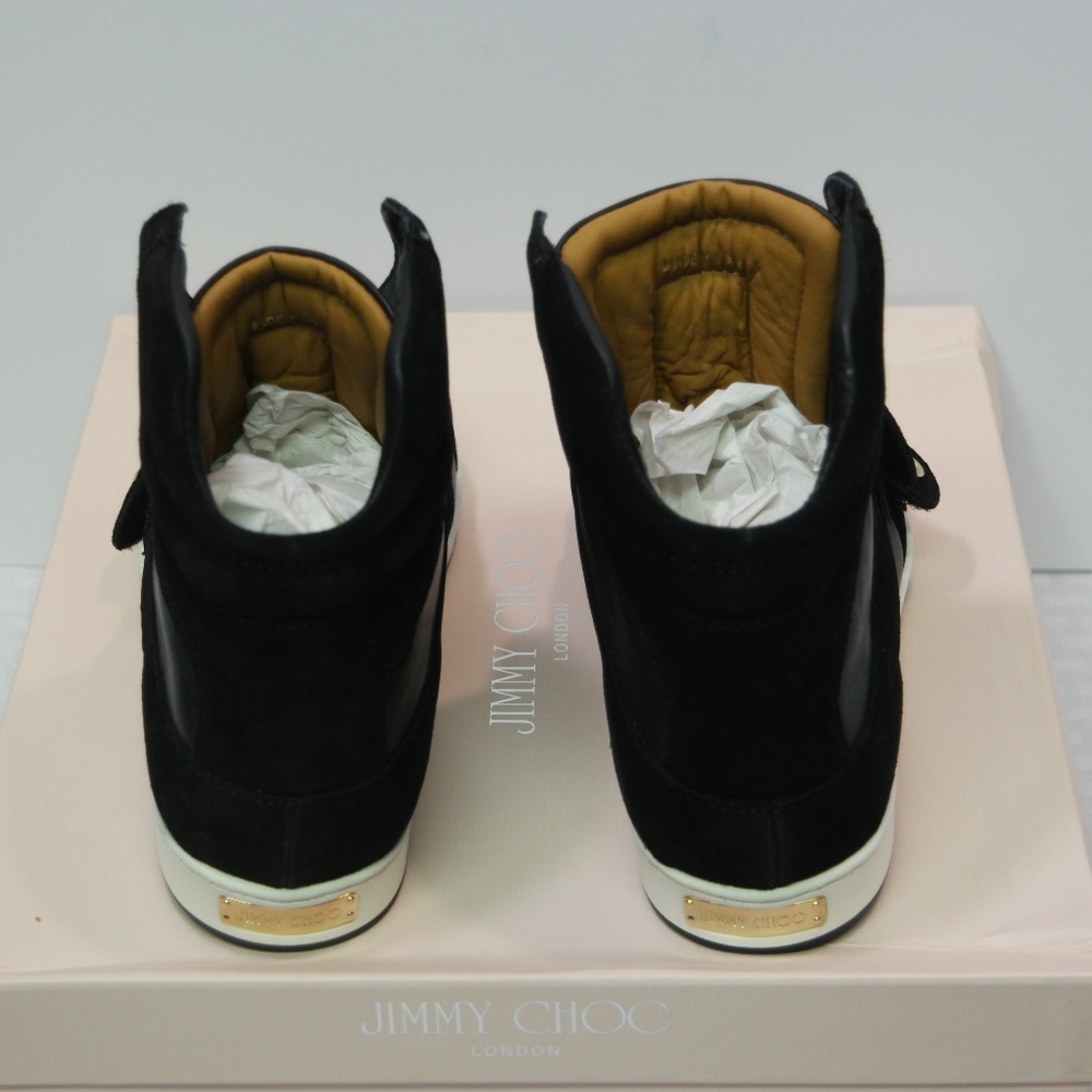 NIB Jimmy Choo Yazz Black Leather Suede Sneakers - Picture 6 of 8